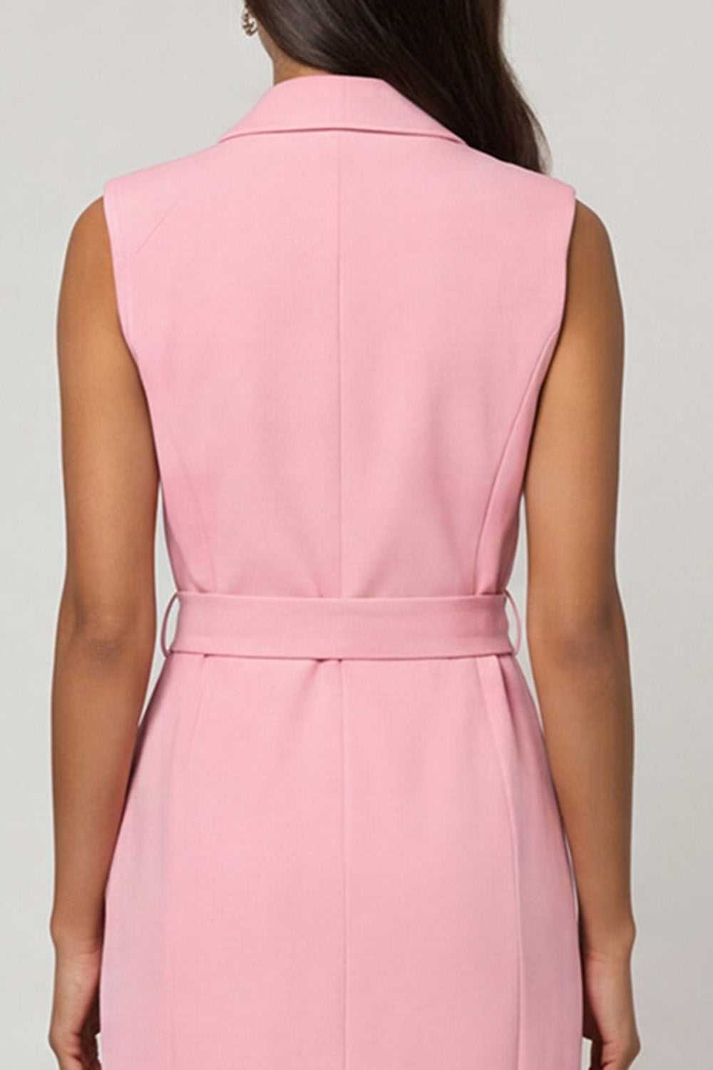 Pink Shawl Lapel Sheath Midi Work Dress with Belt