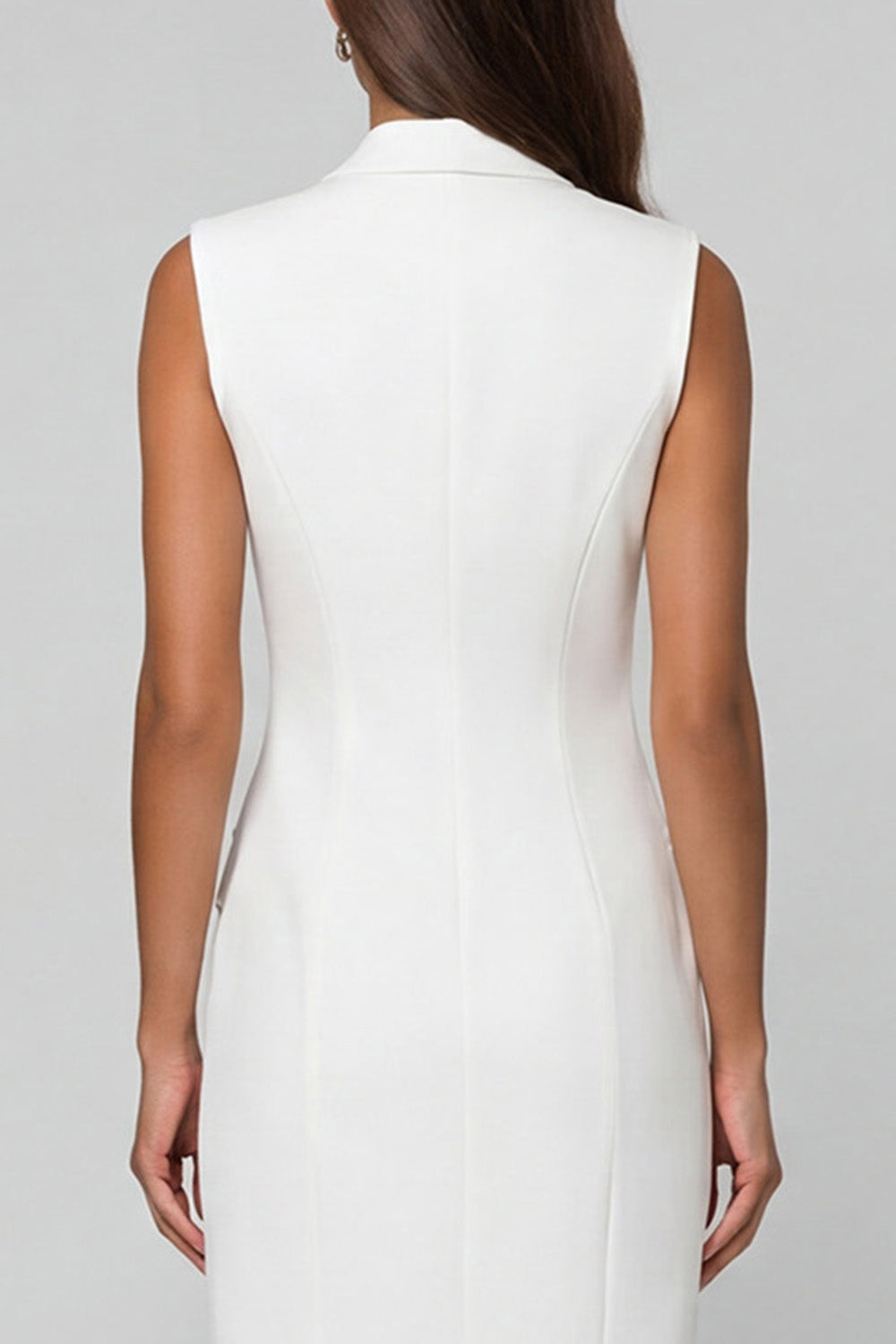 White Notched Lapel Double-breasted Asymmetrical Work Dress