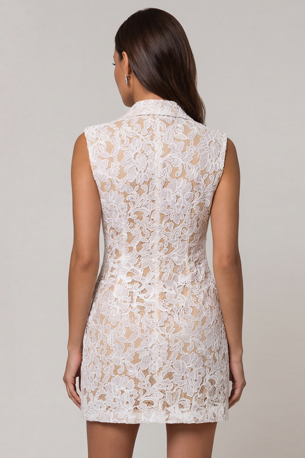 Lace Ivory Peaked Lapel Sheath Short Work Dress