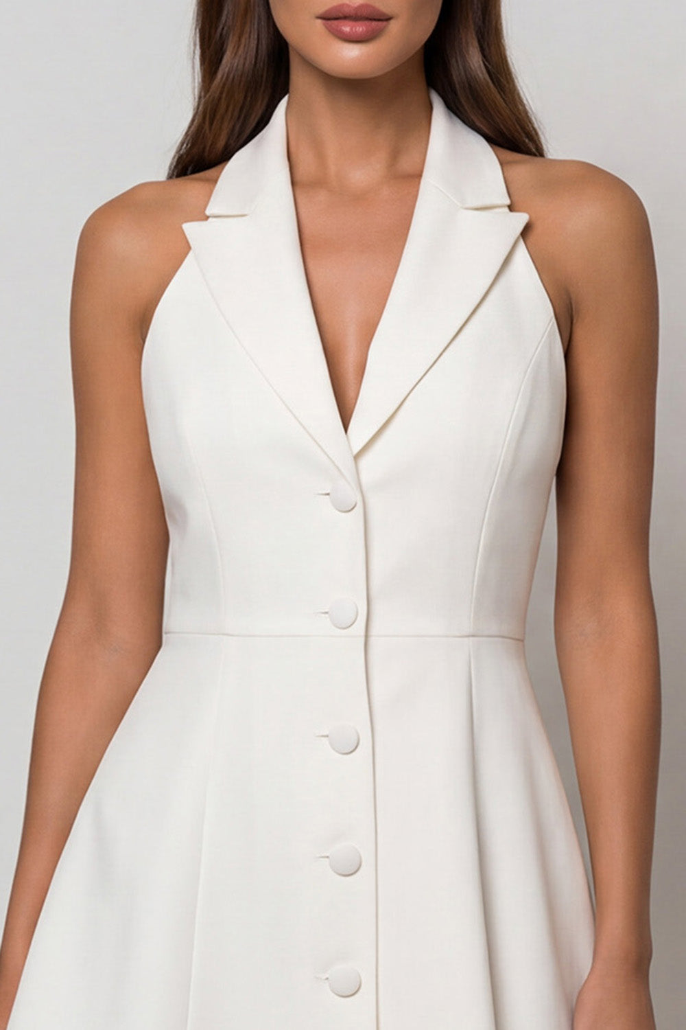 Halter White Single-breasted A Line Short Work Dress