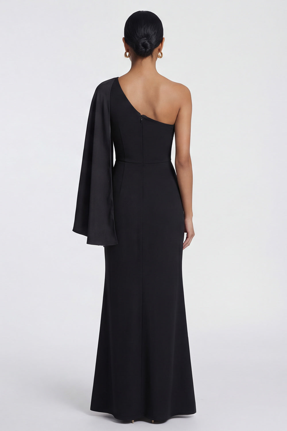 Robe de soirée sirène noire asymétrique avec cape latérale