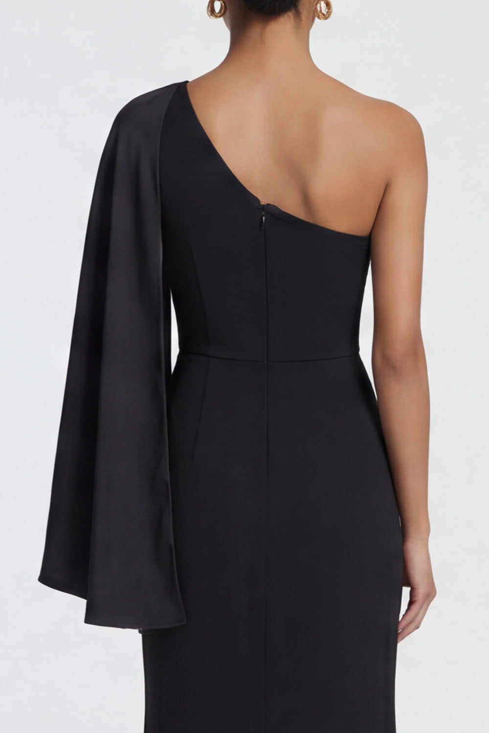 Robe de soirée sirène noire asymétrique avec cape latérale