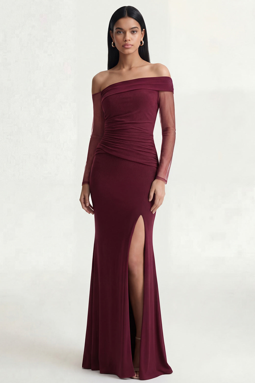 Burgundy Mermaid Off-The-Shoulder Formal Dress