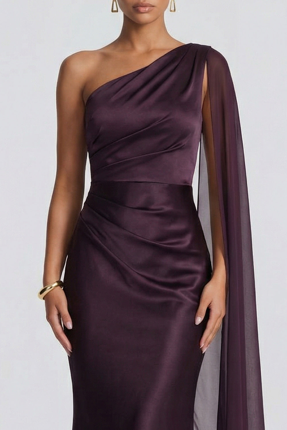 One-Shoulder Cabernet Mermaid Backless Formal Dress with Side Streamer
