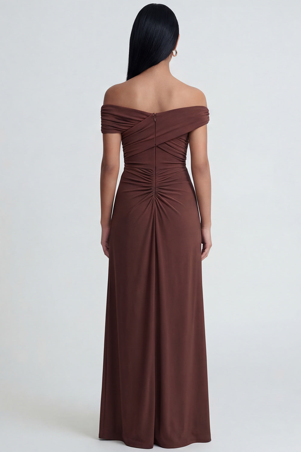 Off-the-Shoulder Brown Mermaid Ruched Long Formal Dress