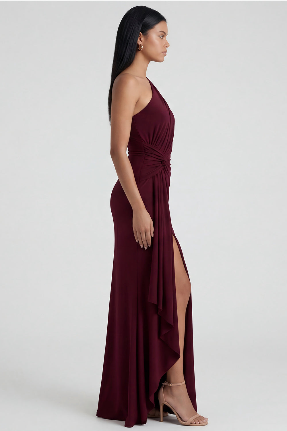 Burgundy Mermaid One Shoulder Ruched Formal Dress