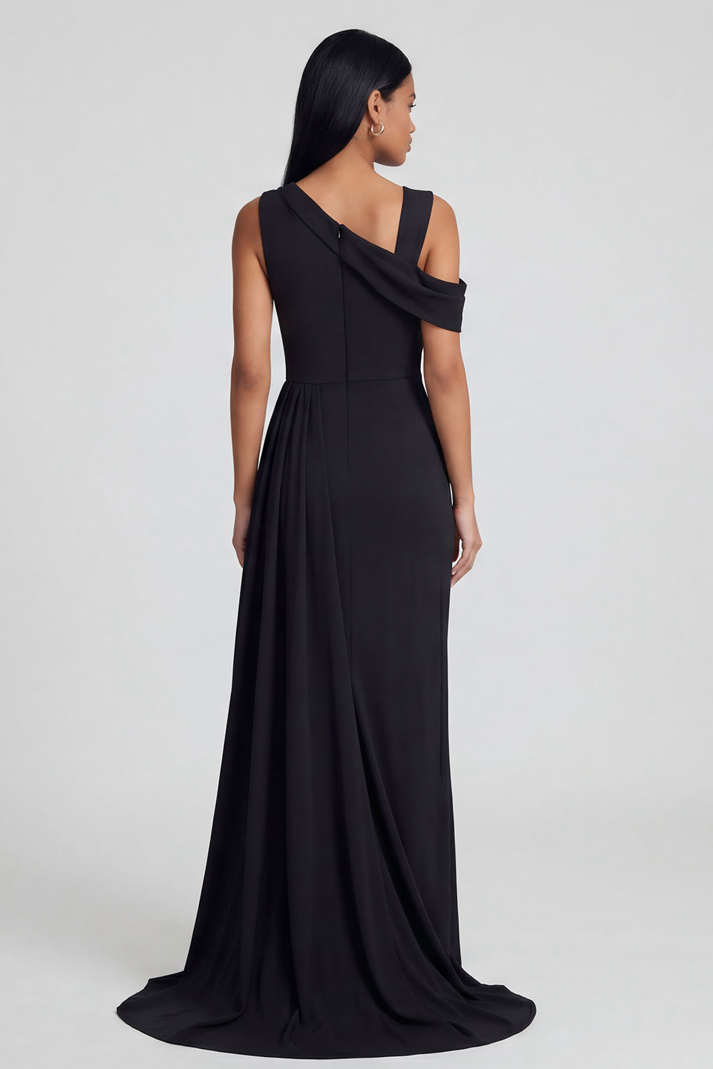Robe de soirée noire fourreau asymétrique avec ruban décoratif