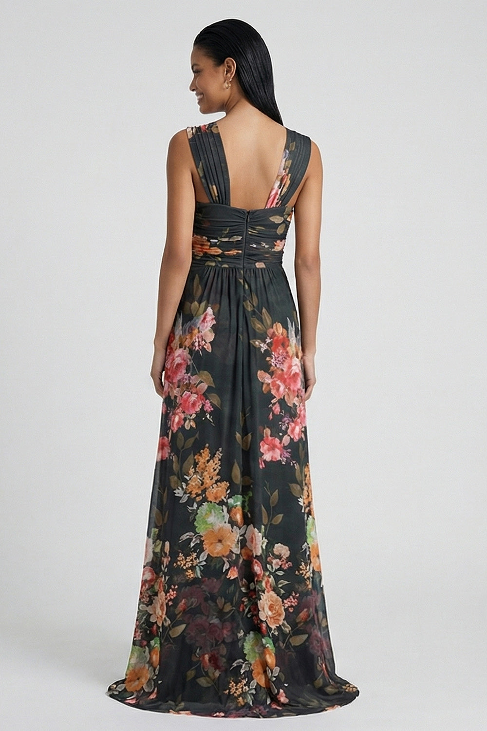 Black Floral Mermaid Square Neck Formal Dress