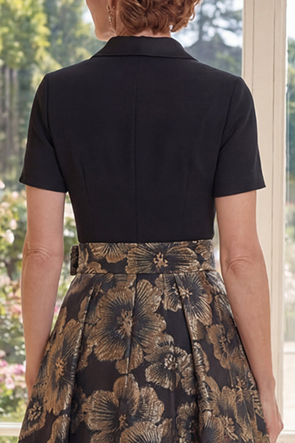 A Line Black V-Neck Jacquard Long Mother Of the Bride Dress with Bow