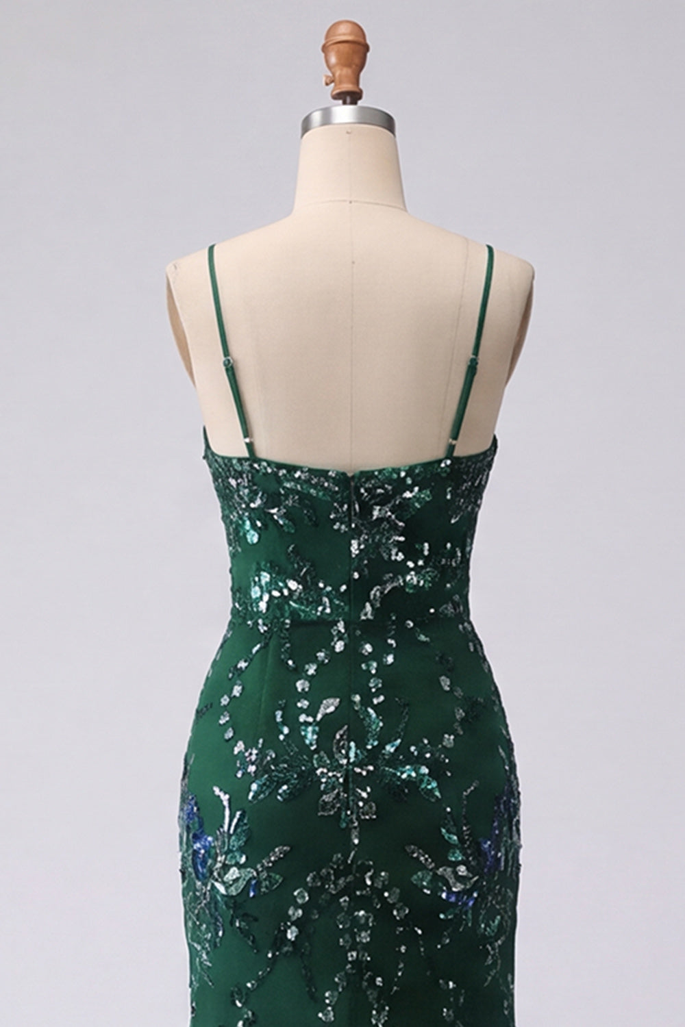Sparkly Dark Green Mermaid Spaghetti Straps Sequins Long Prom Dress with Slit