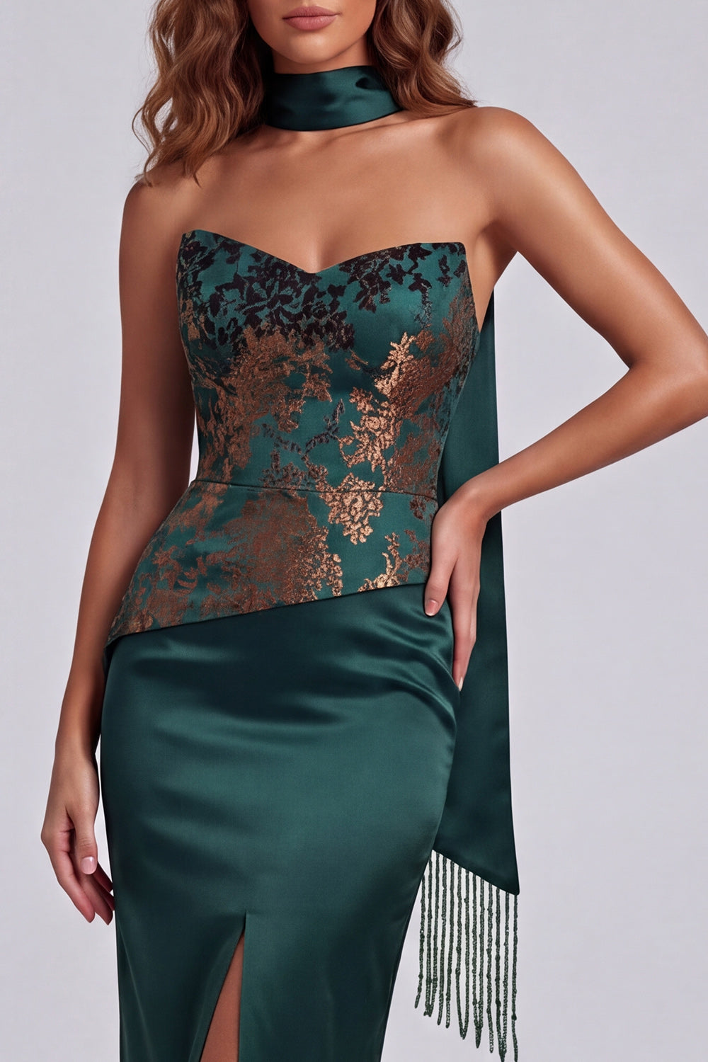 Strapless Dark Green Sheath Formal Dress with Strapless