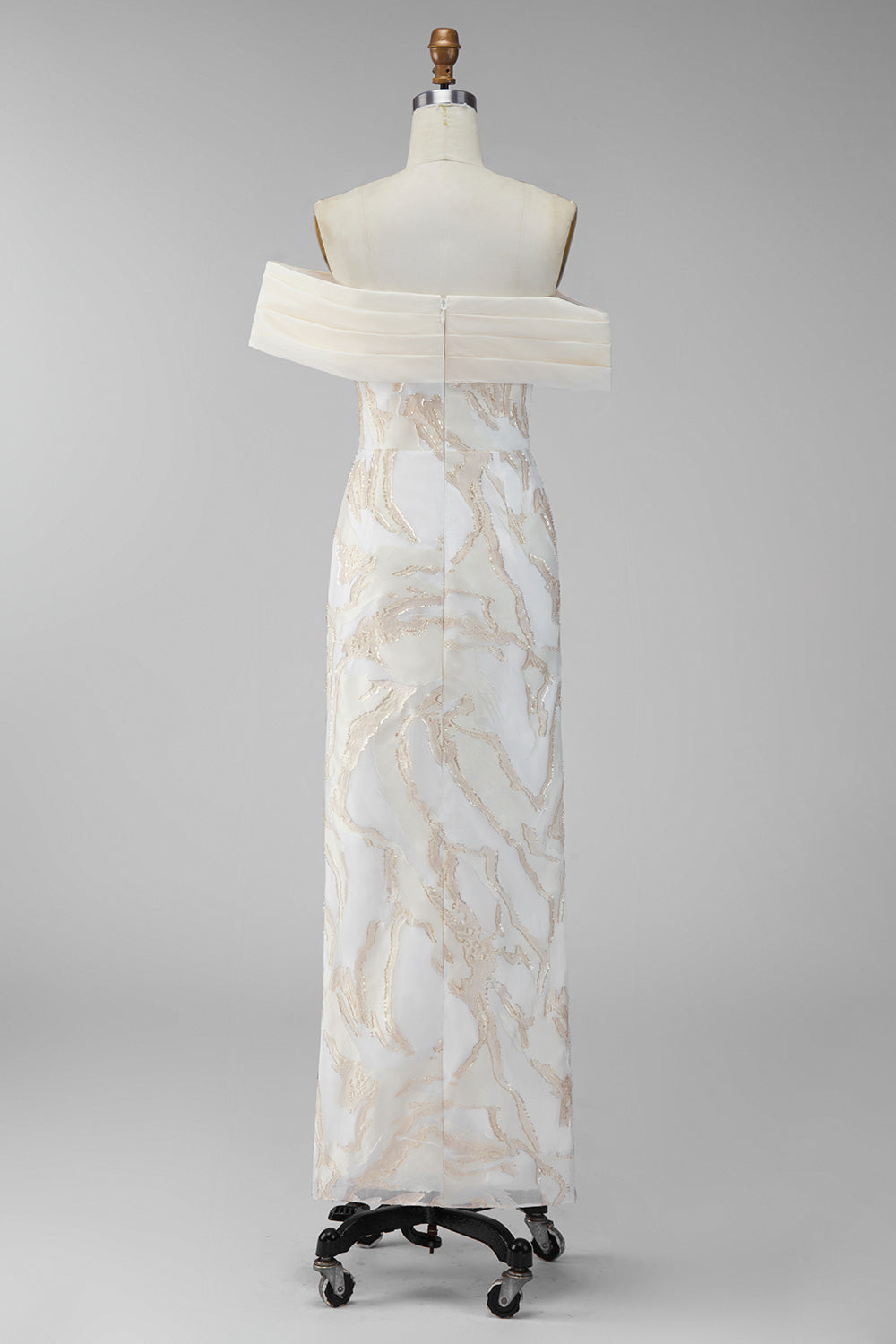 Champagne Off-the-Shoulder Bodycon Printed Maxi Formal Dress