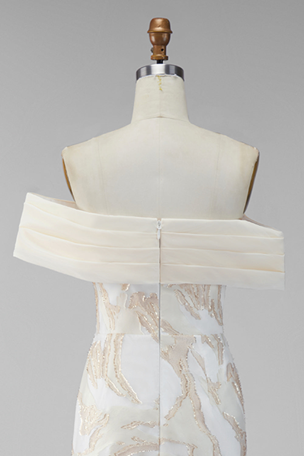 Champagne Off-the-Shoulder Bodycon Printed Maxi Formal Dress