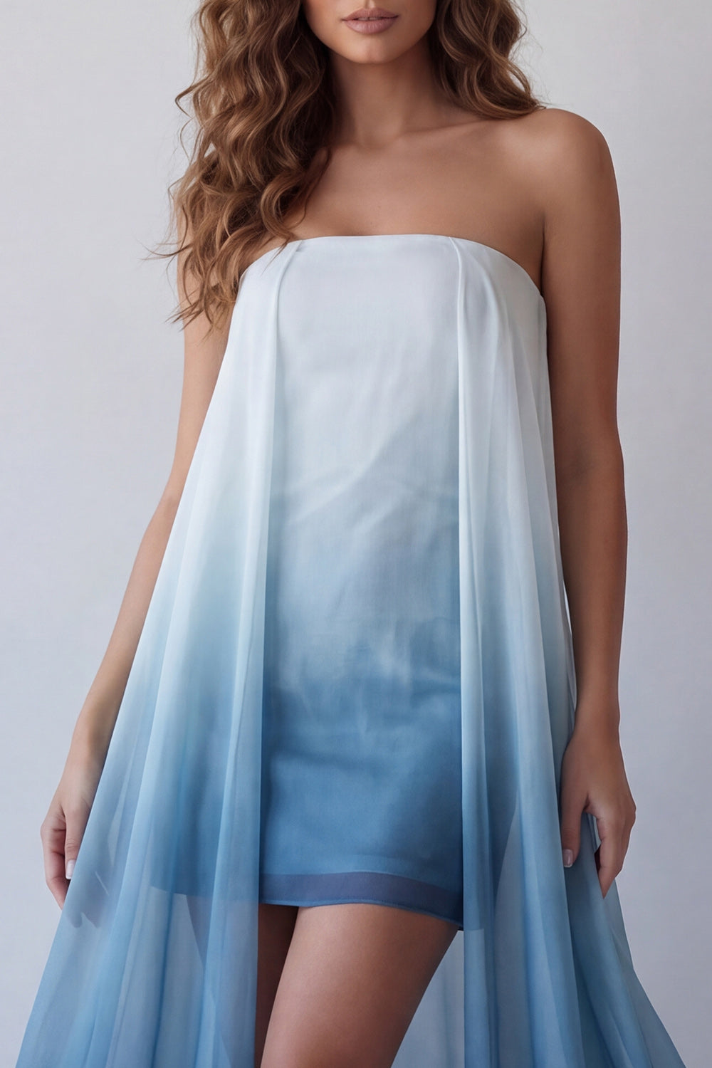 Lake Blue Chiffon Strapless Bodycon Mini Formal Dress