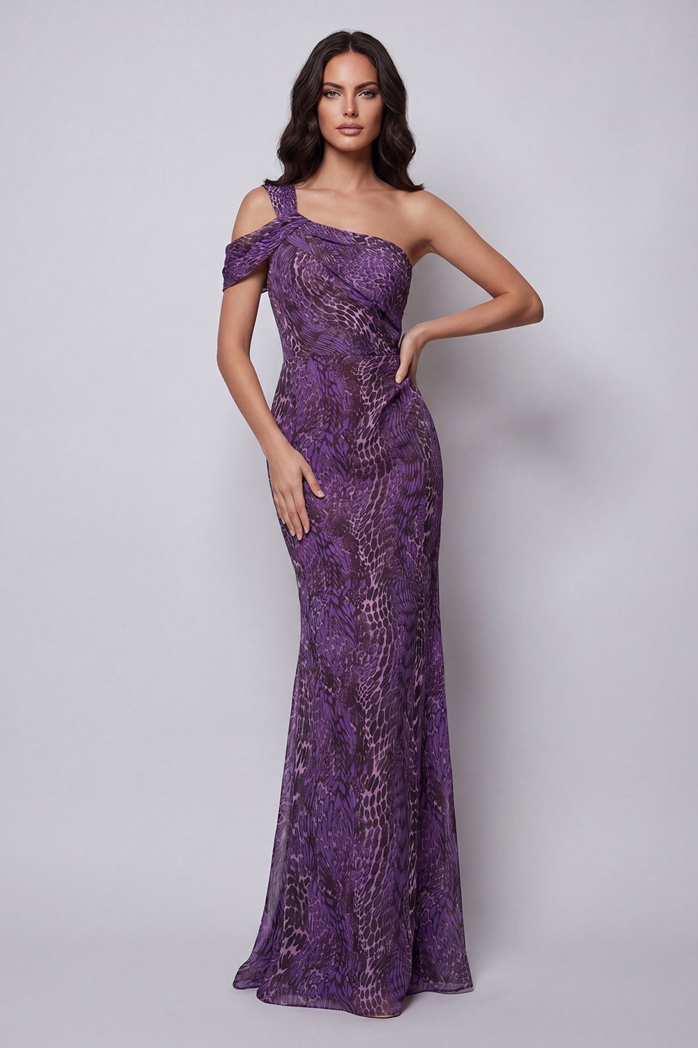 One Shoulder Mermaid Purple Chiffon Long Formal Dress