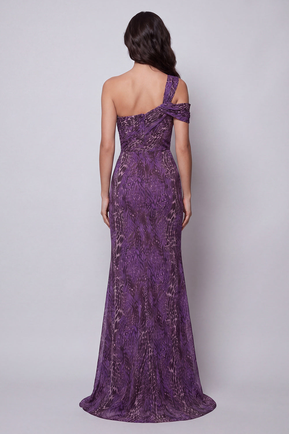One Shoulder Mermaid Purple Chiffon Long Formal Dress
