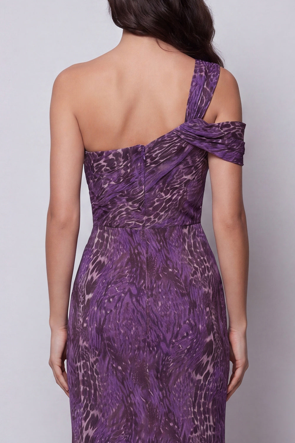 One Shoulder Mermaid Purple Chiffon Long Formal Dress