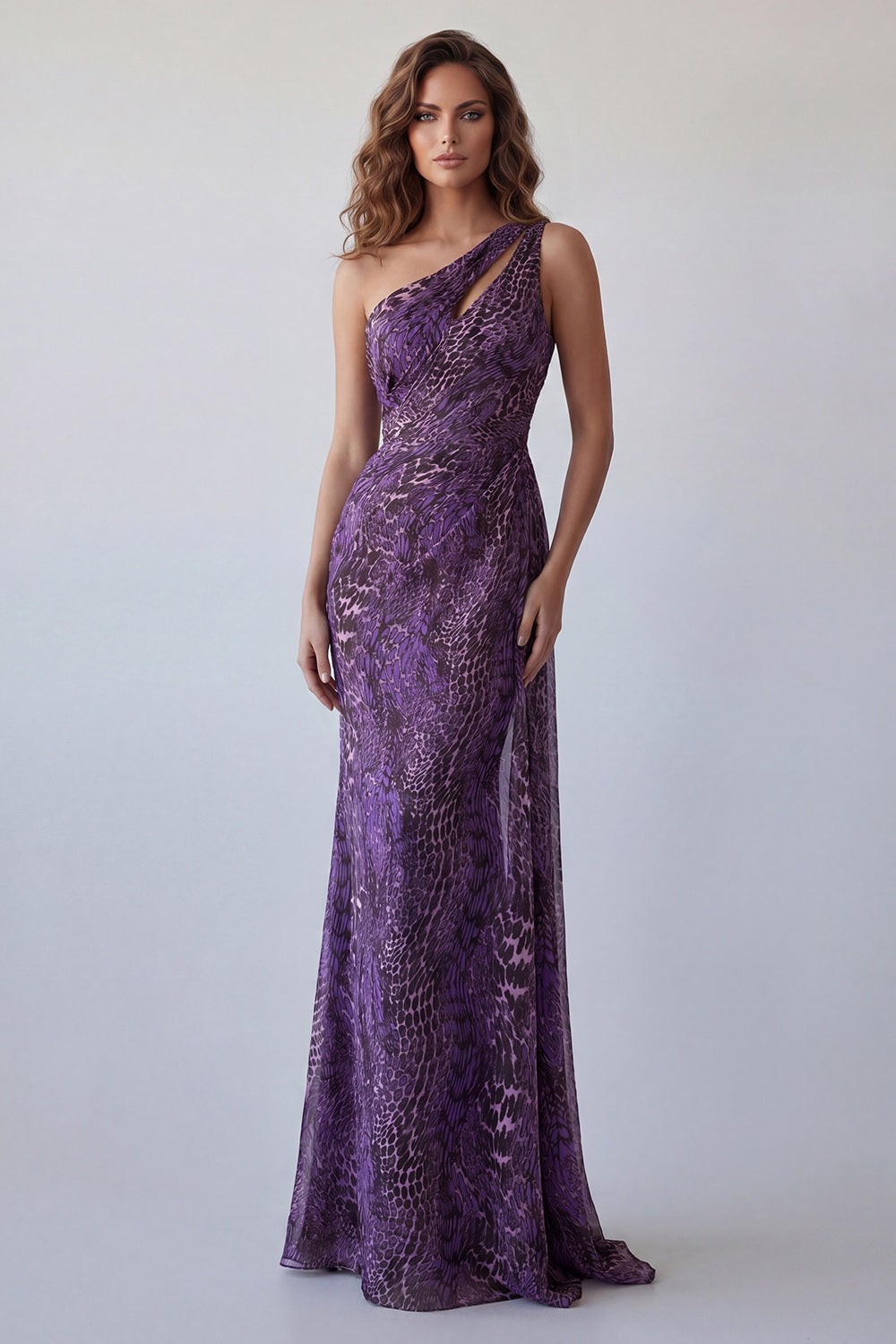 Mermaid One-Shoulder Purple Chiffon Long Formal Dress with Sash
