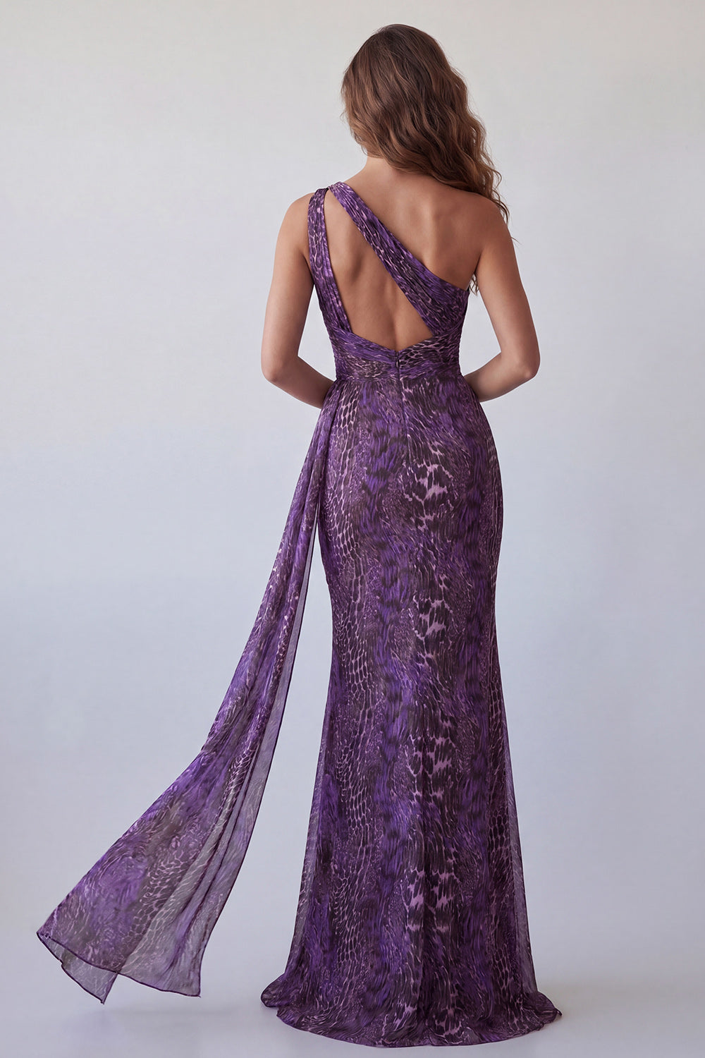 Mermaid One-Shoulder Purple Chiffon Long Formal Dress with Sash