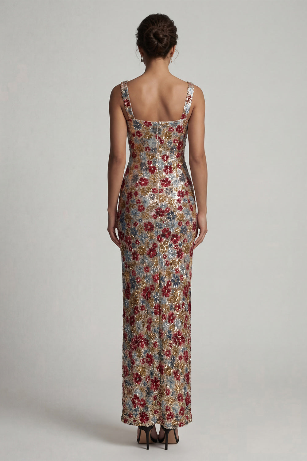 Vestido de noche de cola de sirena con lentejuelas, flores y cuello cuadrado, brillante rojo, largo, para madre de la novia