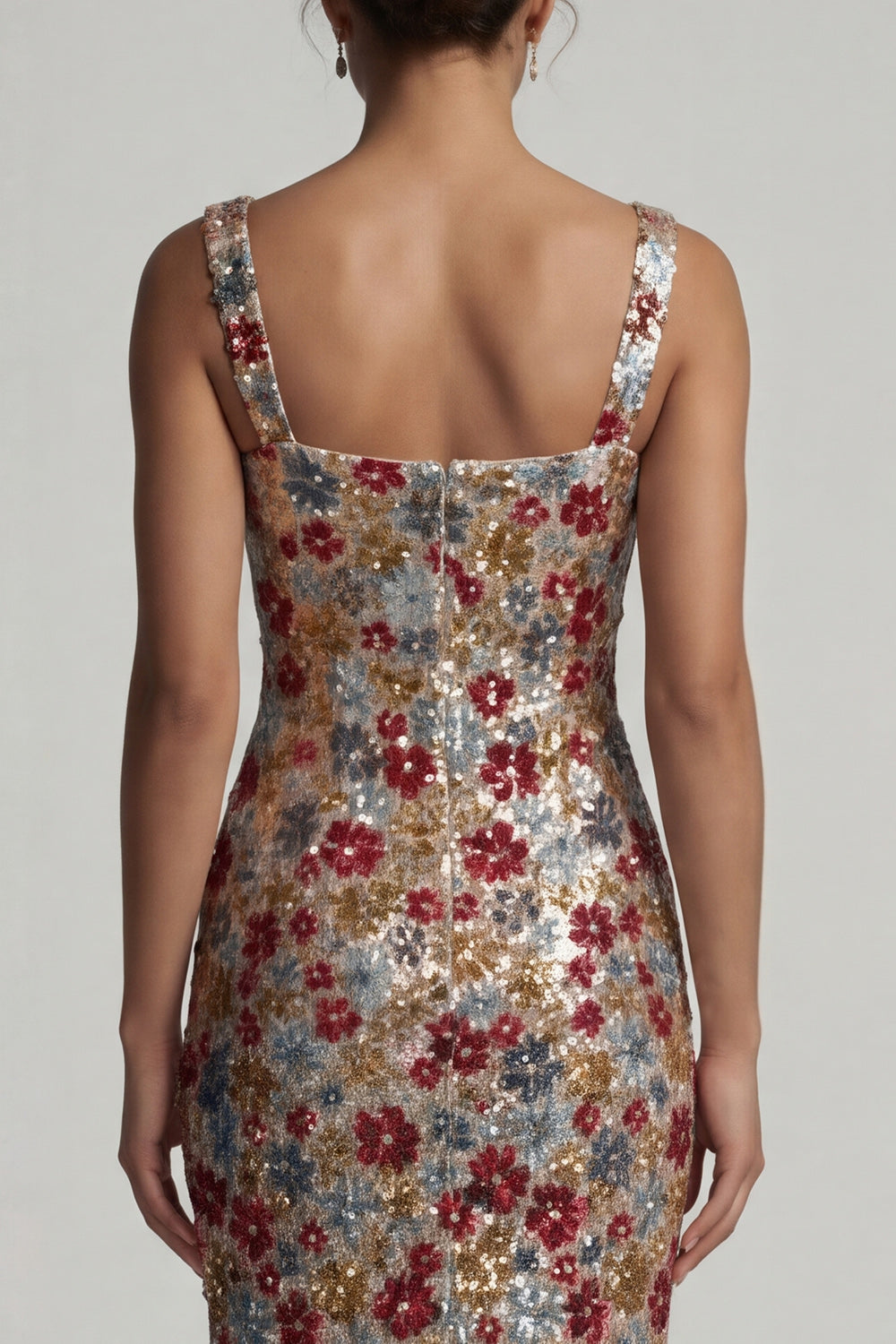 Vestido de noche de cola de sirena con lentejuelas, flores y cuello cuadrado, brillante rojo, largo, para madre de la novia