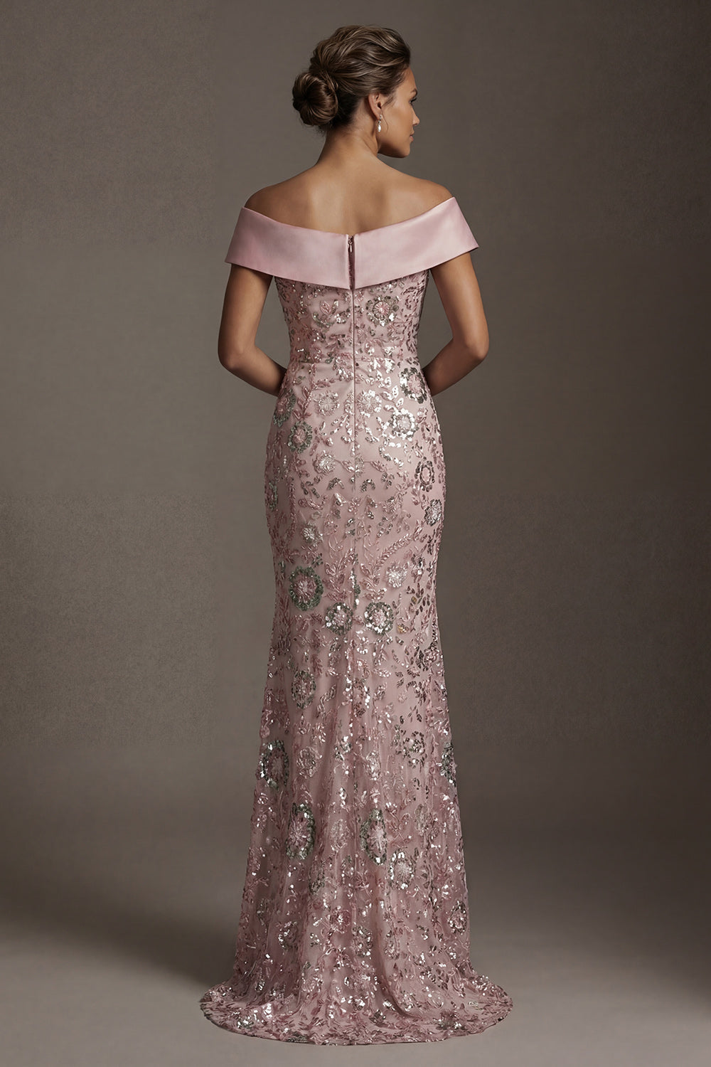 Sparkly Pink Long Off the Shoulder Mermaid Beaded Mother of the Bride Dress