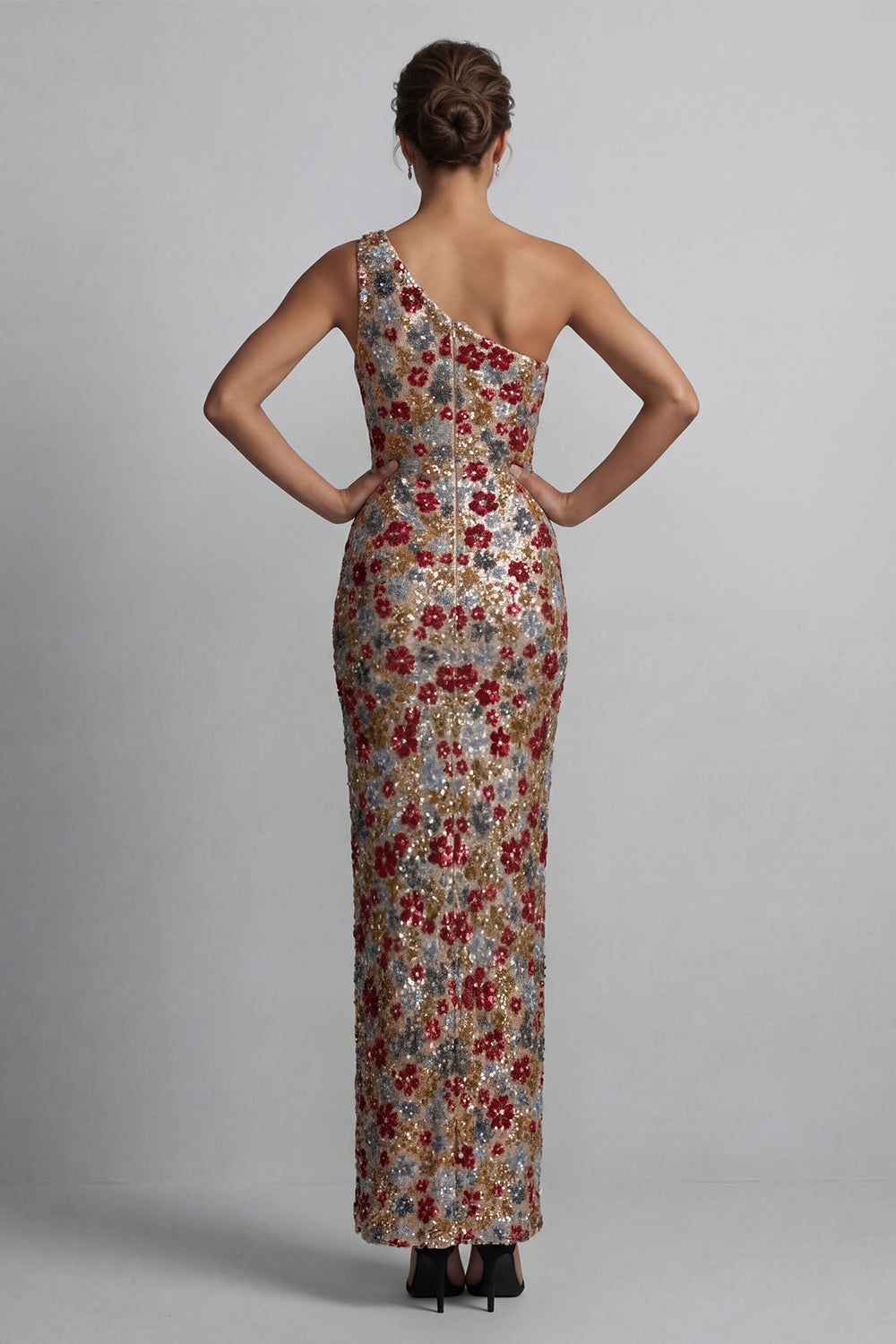 Sparkly Red One Shoulder Floral Mermaid Sequin Long Mother of the Bride Dress
