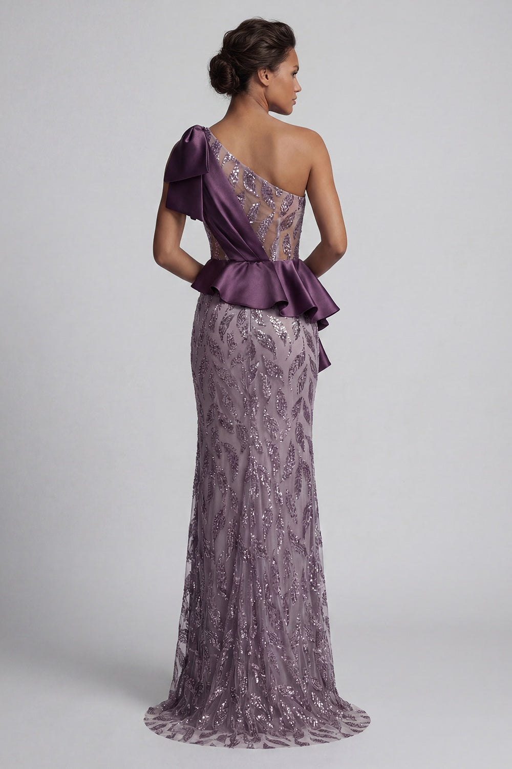 Sparkly One Shoulder Purple Mermaid Sequin Mother of the Bride Dress with Slit