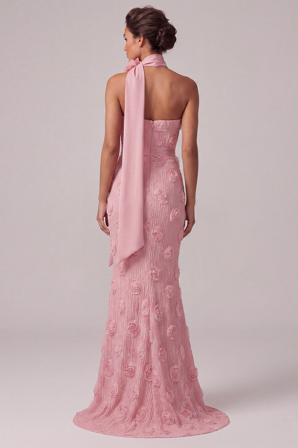 Robe de mère de la mariée longue sirène bustier rose fleurie