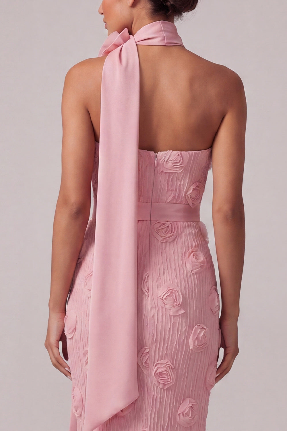 Robe de mère de la mariée longue sirène bustier rose fleurie