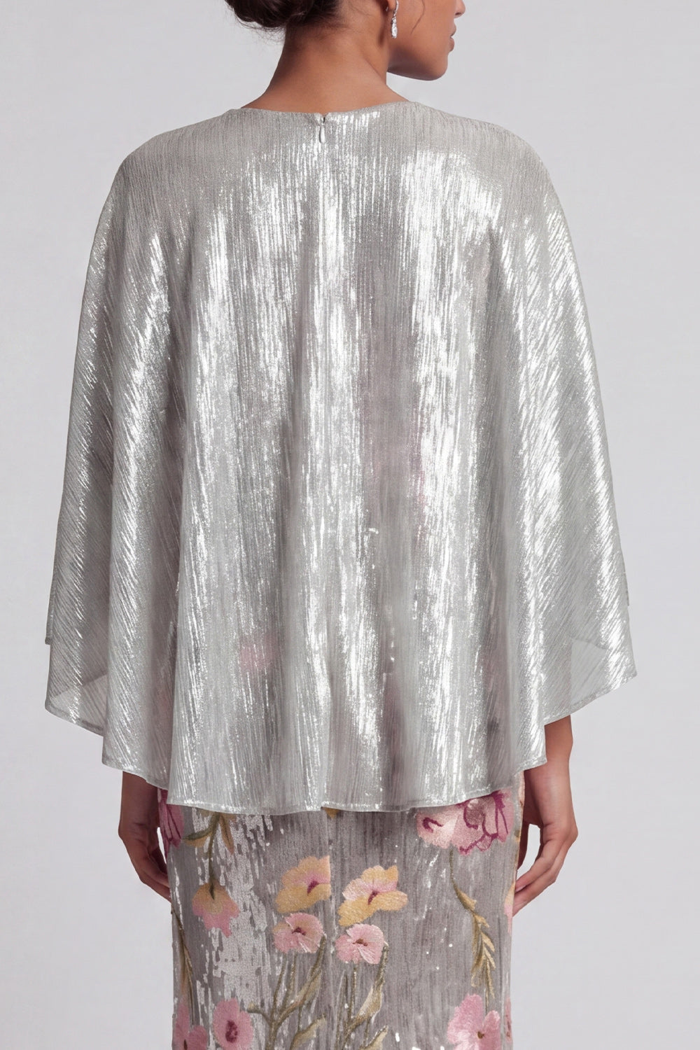 Sparkly Floral Silver Sequin Mermaid Long Mother Of the Bride Dress with Cape