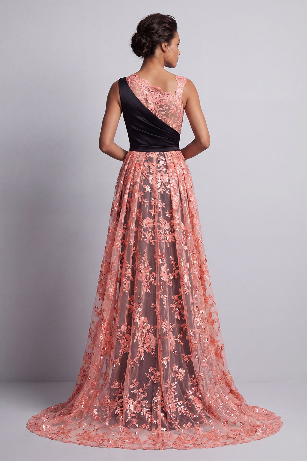 Watermelon and Black Mermaid Ruched Long Mother Of the Bride Dress with Cape