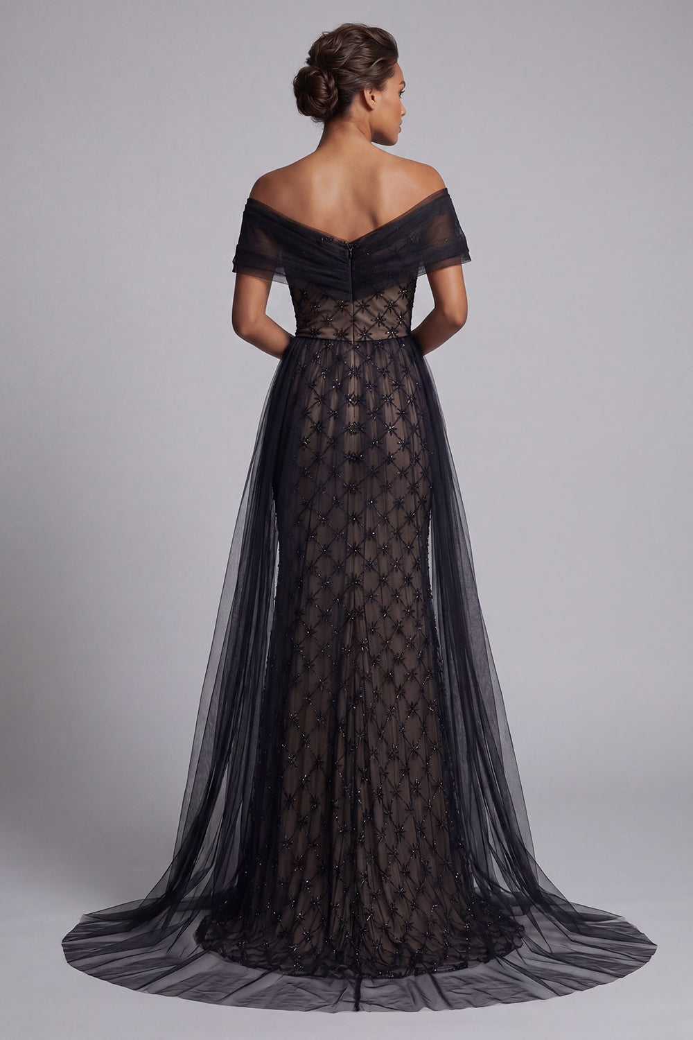 Black Plaid Beaded Mermaid Long Mother of the Bride Dress with Cape