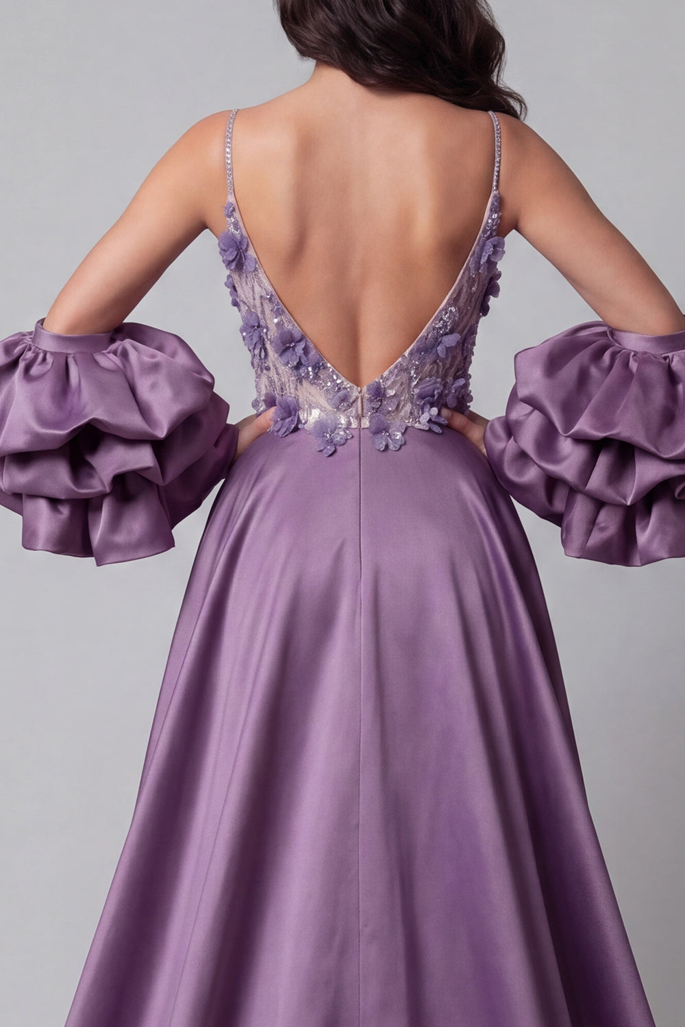 Sparkly Purple Mermaid Spaghetti Straps Long Floral Beaded Pageant Dress
