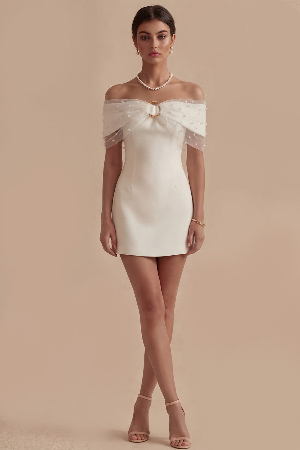 White Off the Shoulder Ruched Short Tight Graduation Dress