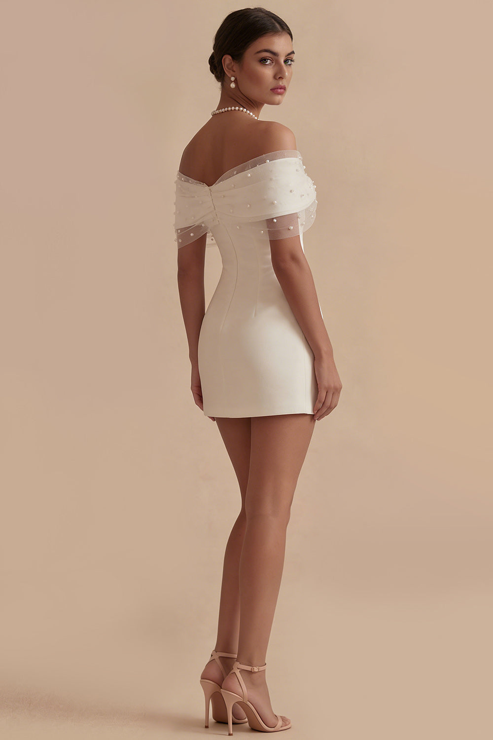 White Off the Shoulder Ruched Short Tight Graduation Dress