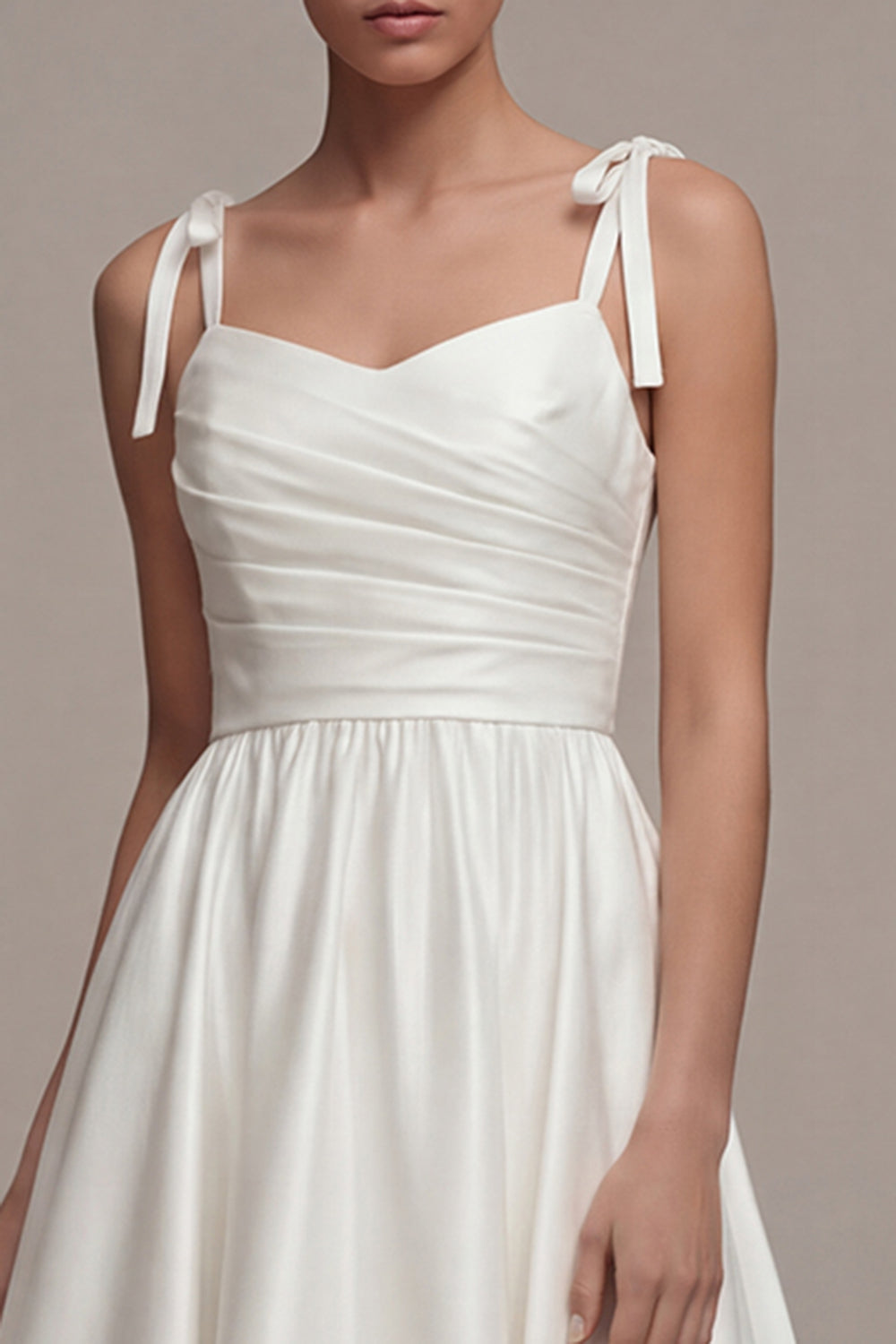 White Thick-Strapped A-Line Long Beach Wedding Dress