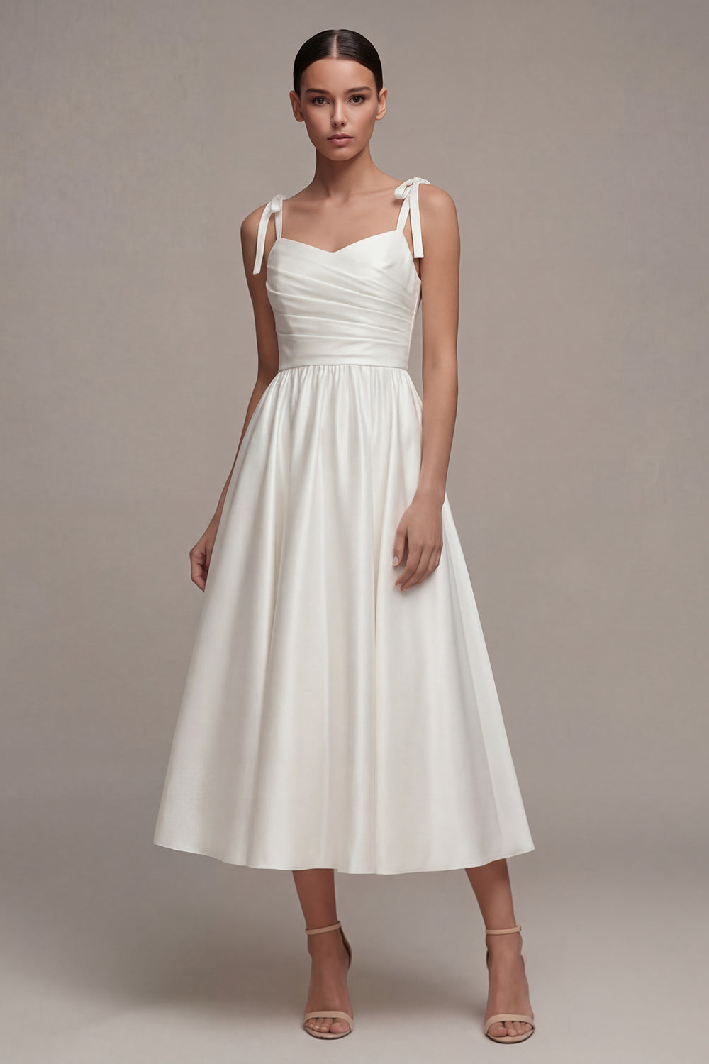 White Thick-Strapped A-Line Long Beach Wedding Dress