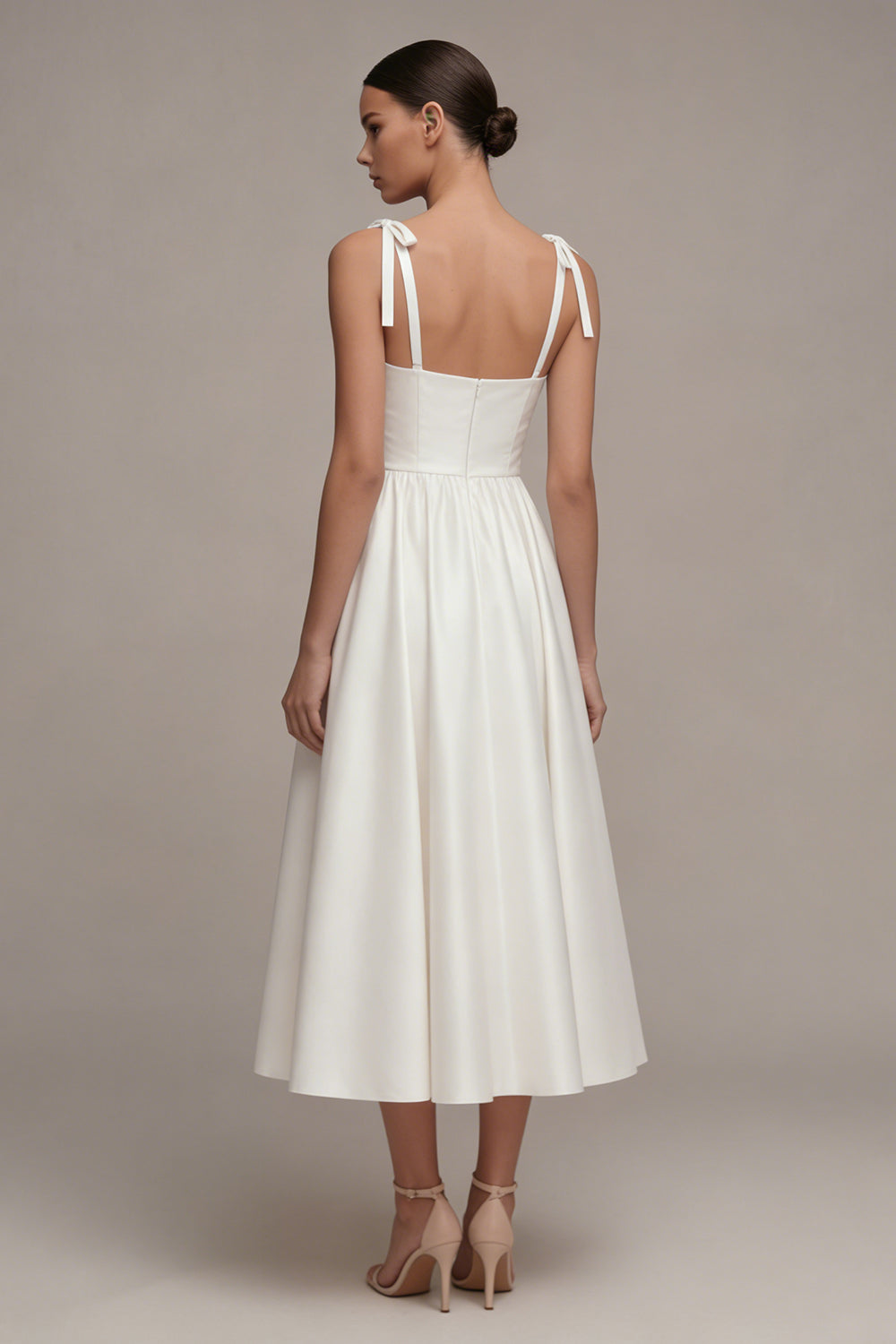 White Thick-Strapped A-Line Long Beach Wedding Dress