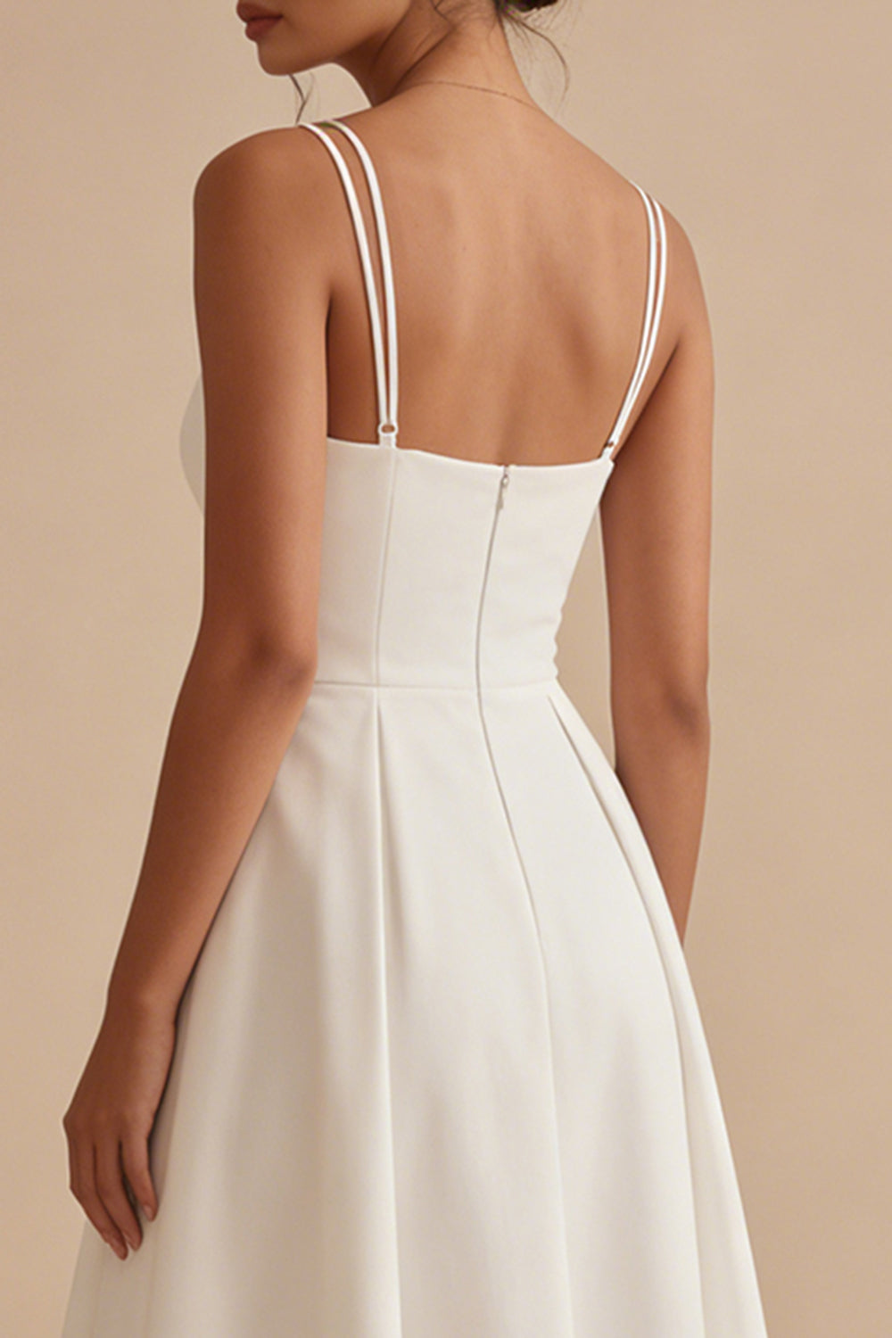 Simple White Satin Midi A Line Beach Wedding Dress