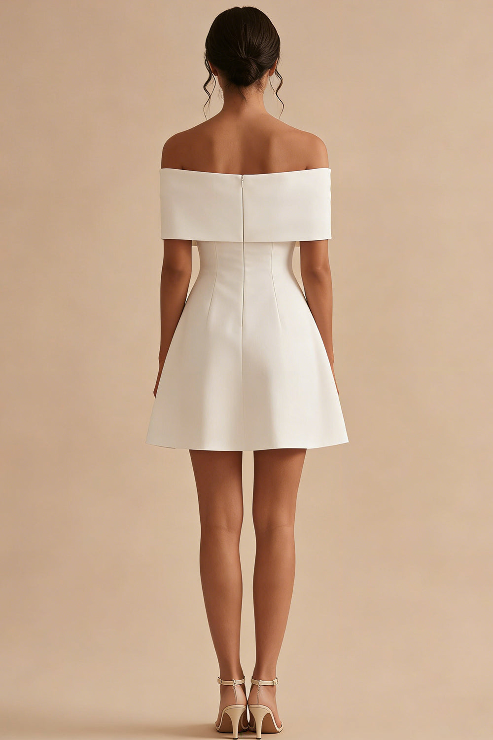 White Off the Shoulder Satin Short Graduation Dress with Bow