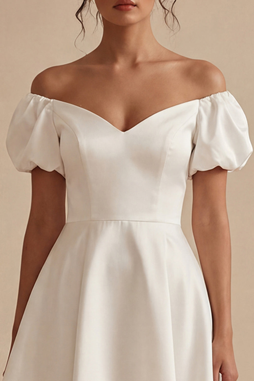 White Puff Sleeves Off-the-Shoulder Short A-Line Graduation Dress