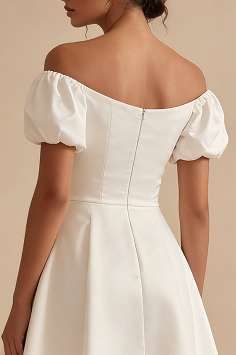 White Puff Sleeves Off-the-Shoulder Short A-Line Graduation Dress