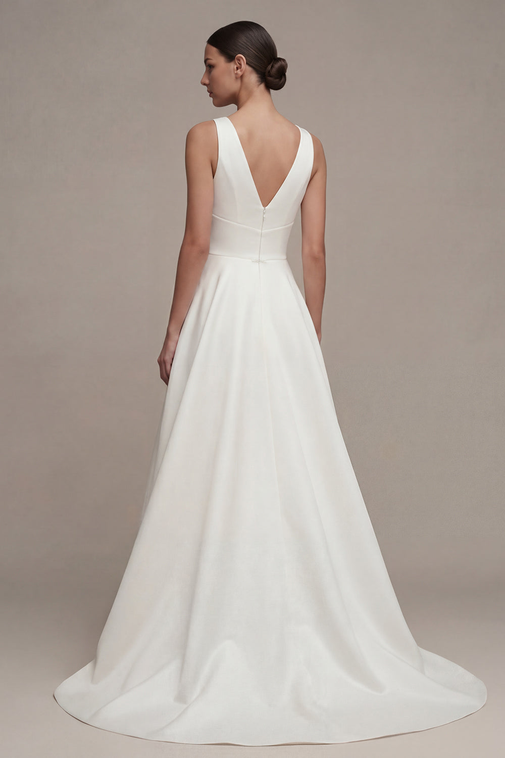 A Line V-Neck White High Low Engagement Dress