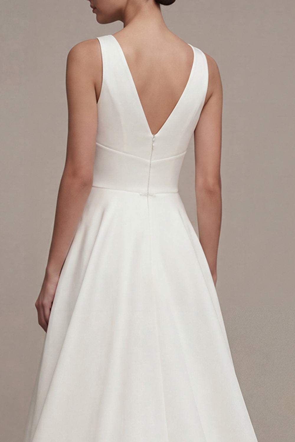 A Line V-Neck White High Low Engagement Dress