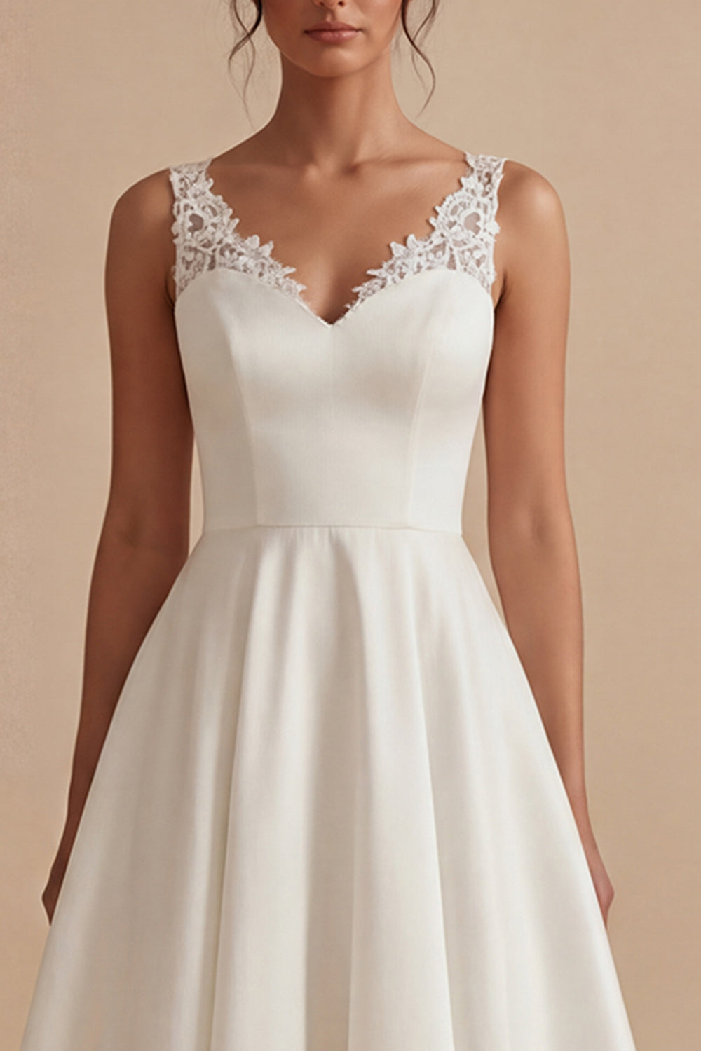 White A Line V-Neck Maxi Engagement Dress with Lace