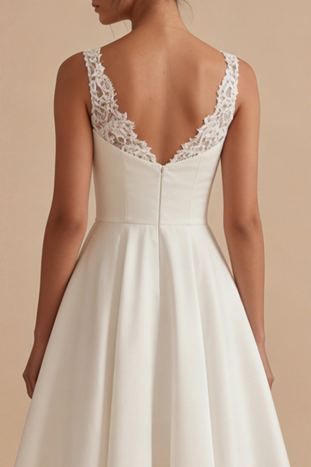 White A Line V-Neck Maxi Engagement Dress with Lace