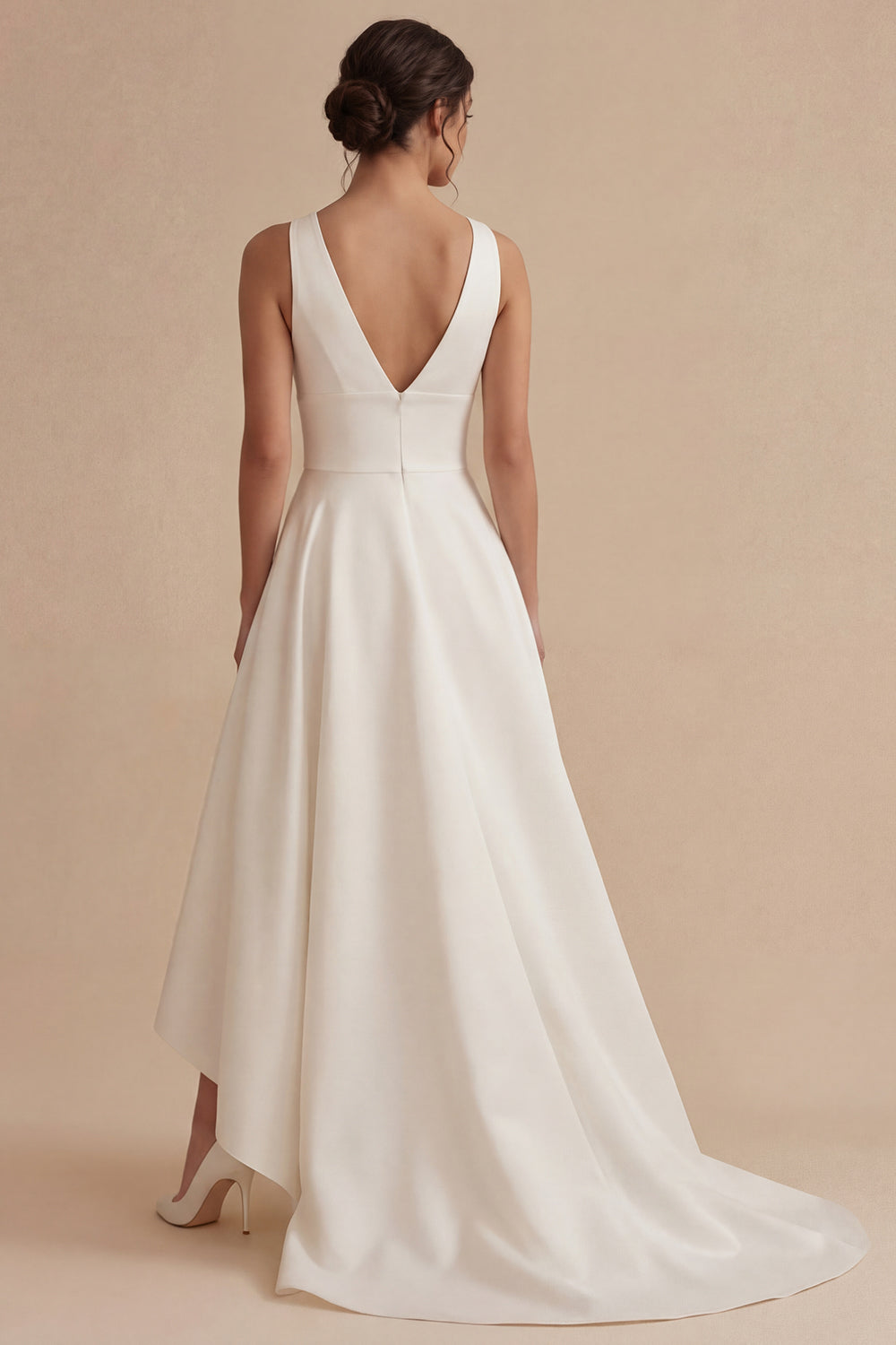 White High Low A Line V-Neck Engagement Dress