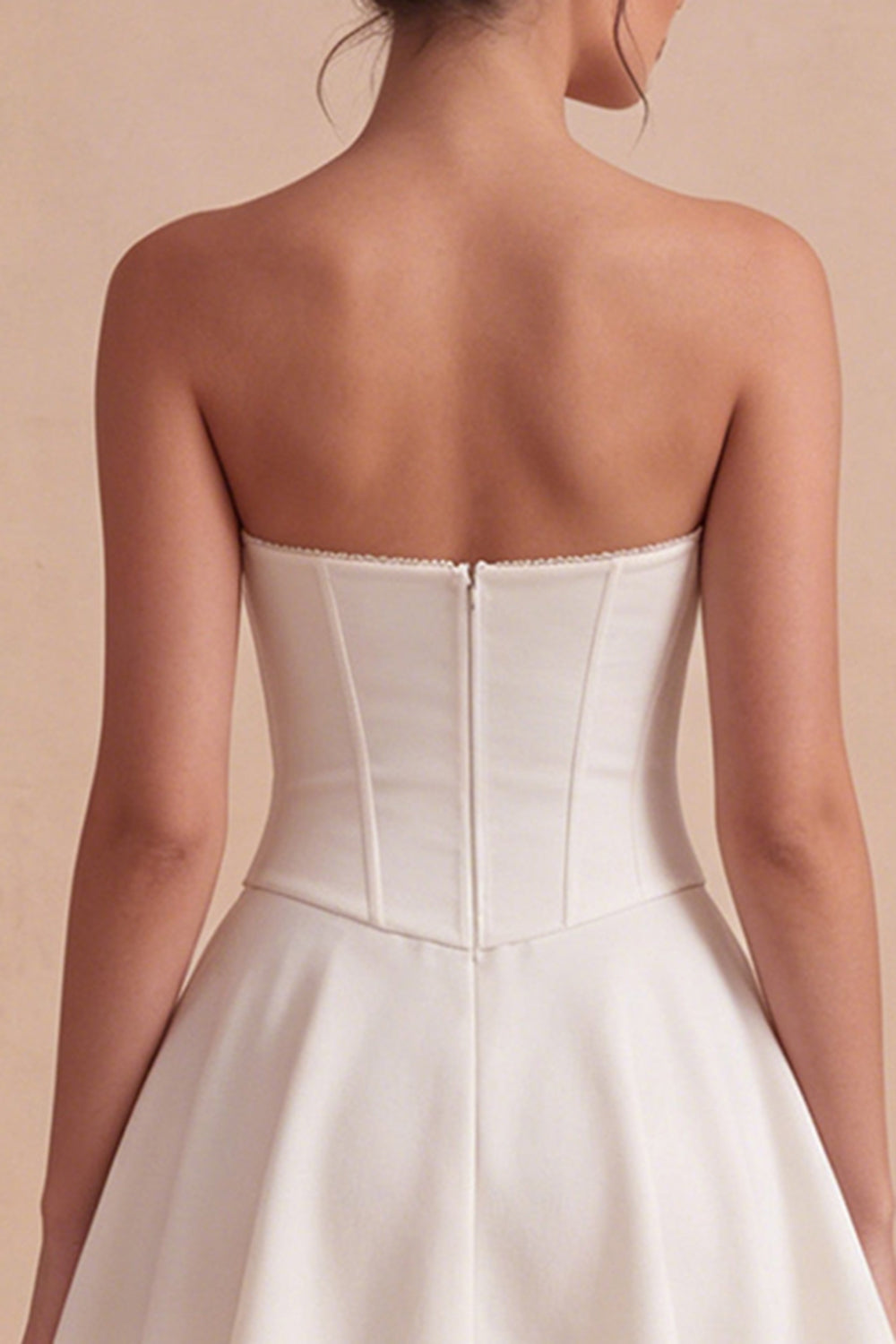 Strapless White A Line Corset Mini Dress