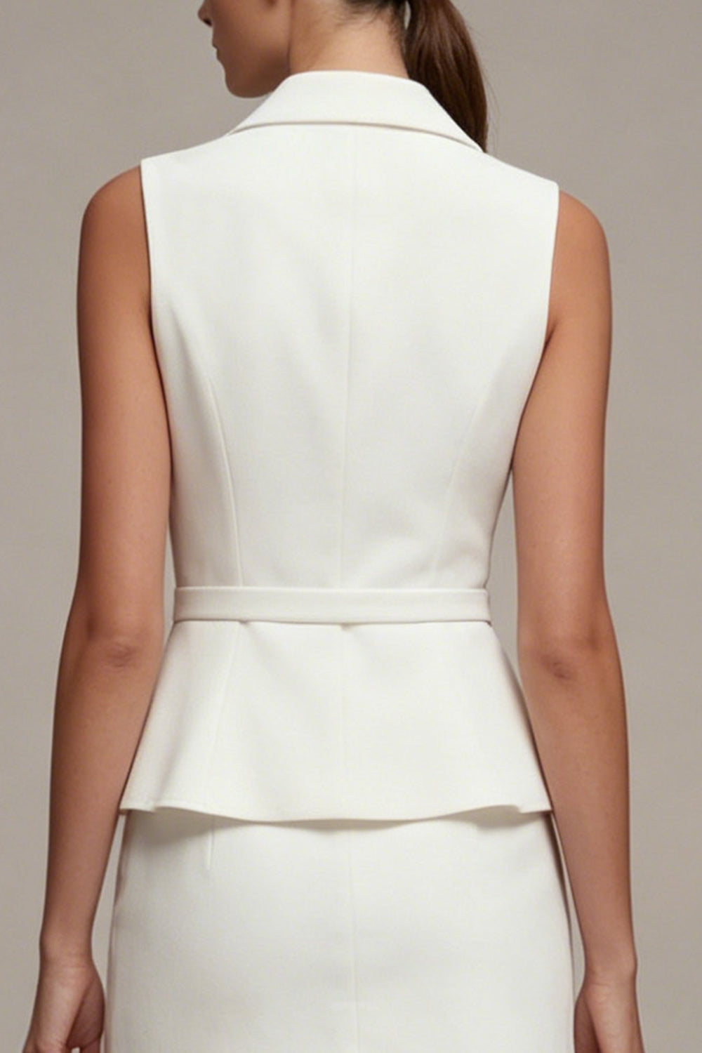 White 2 Piece Notched Lapel Single Breasted Short Business Dress with Belt